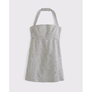 Abercrombie & Fitch Gingham Open- Back Halter Linen Blend Mini Dress Size Small